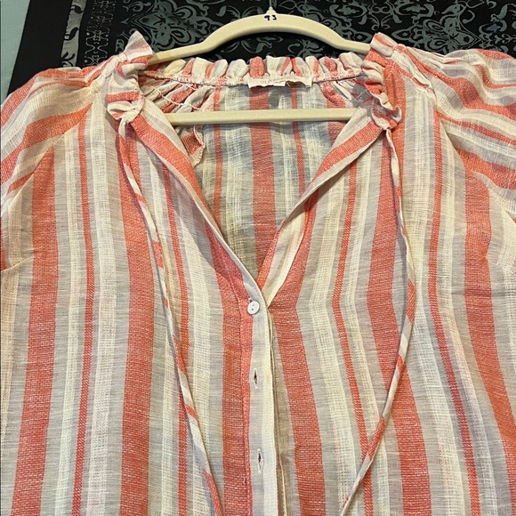 Olivaceous Coral and Cream Striped Blouse - Picture 9 of 10